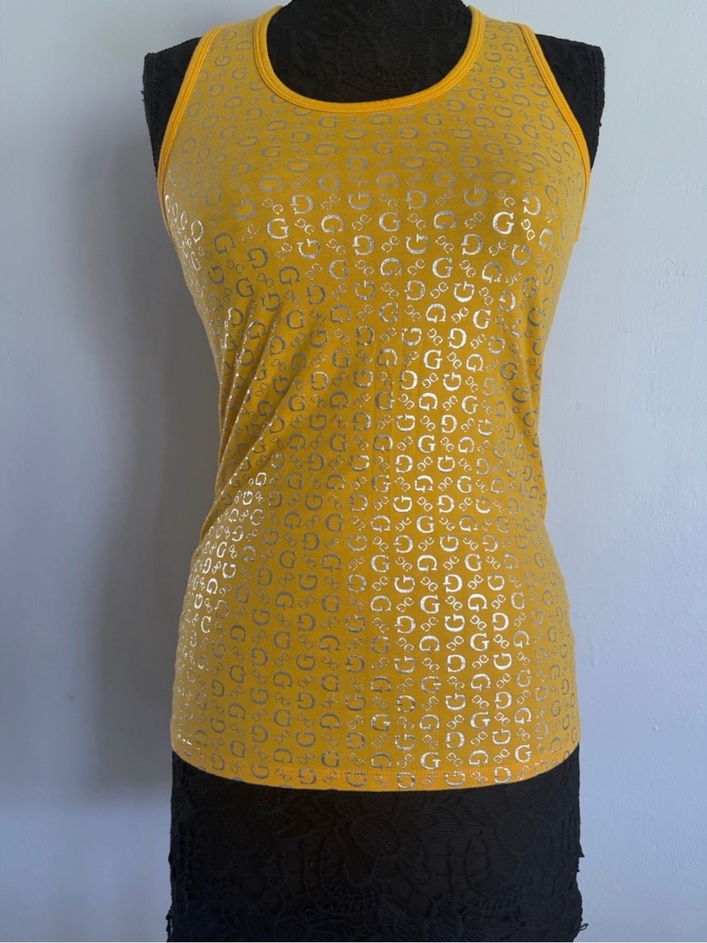 Guess Yellow Metallic Logo Tank Top